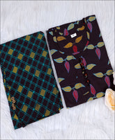 Cotton Block Print Brown Kurti Set